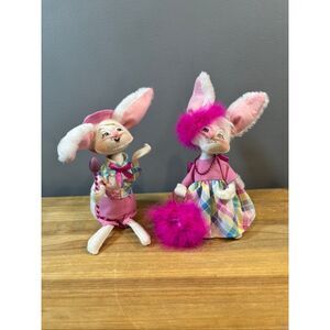 Annalee 6" Spring Easter Pink and Plaid boy and girl bunny 2023 set